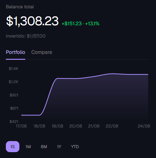 Portfolio performance chart with time range selectors