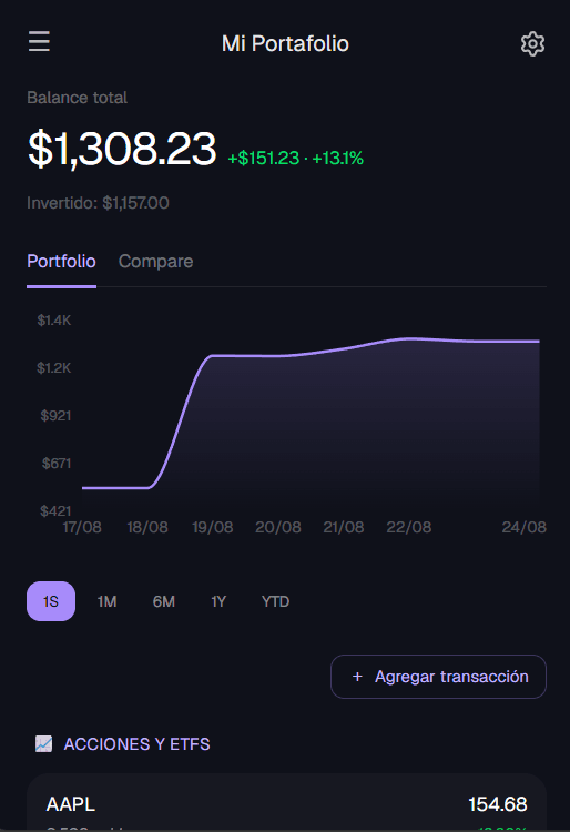 Trackfolio Pro dashboard showing total balance, portfolio performance and asset allocation
